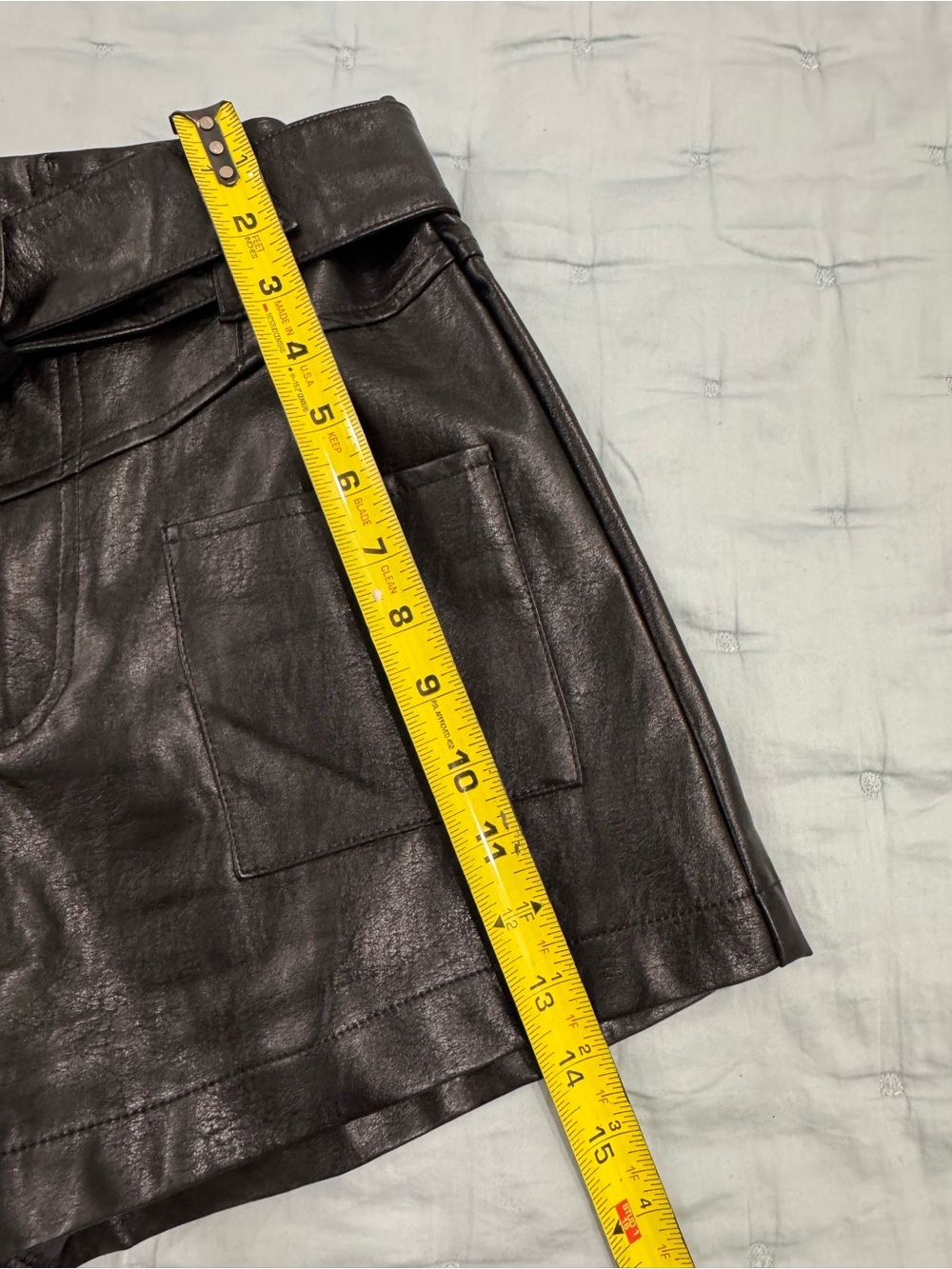 High-Waist Faux Leather Tie-Belt Shorts in Black - Picture 7 of 8